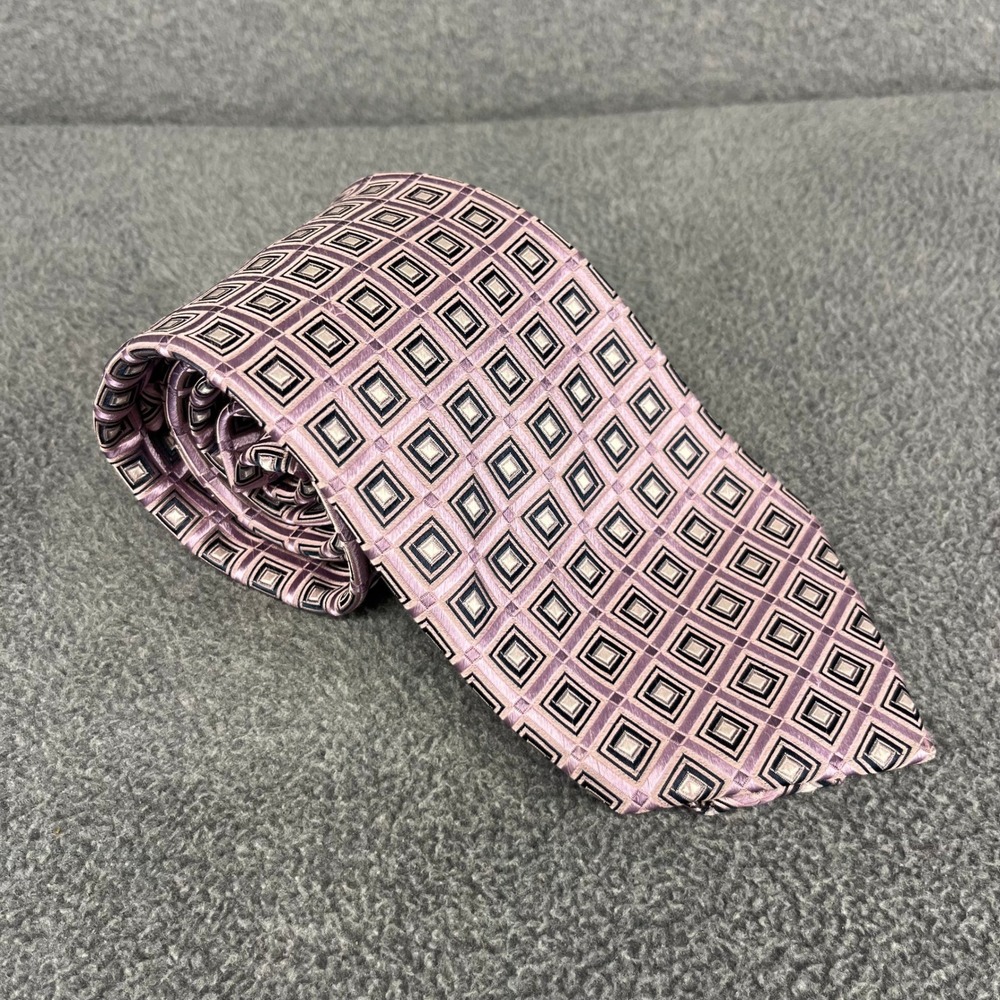 Henry Jacobson Necktie Mens Lavender Purple Geometric Silk Hand Made Classic